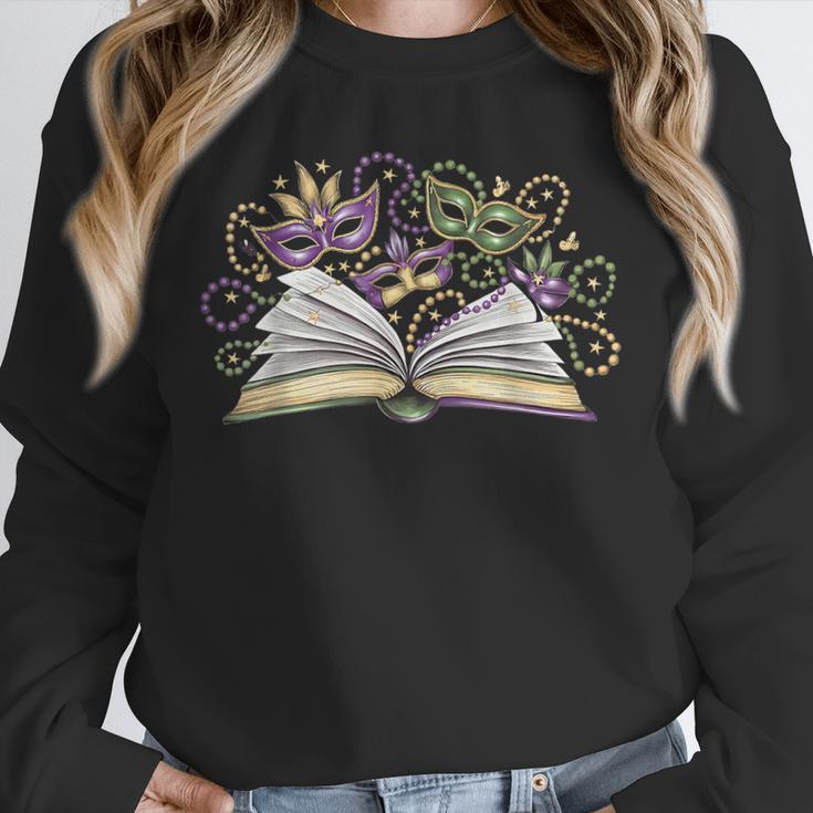 Mardi Gras Book Librarian Author Purple Beads Unisex Sweatshirt