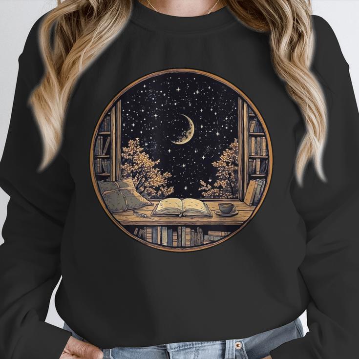 Moon Book Bookshelf Library Coffee Cup Star Stars Pattern Unisex Sweatshirt Moon Book Bookshelf Library Coffee Cup Star Stars Pattern Unisex Sweatshirt