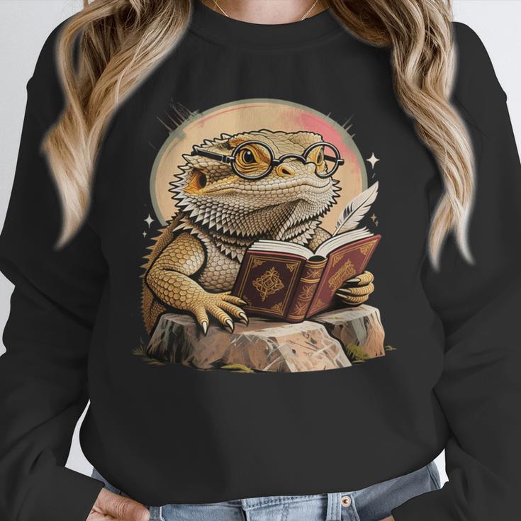 Nerdy Bearded Dragon Glasses Book Reading Unisex Sweatshirt