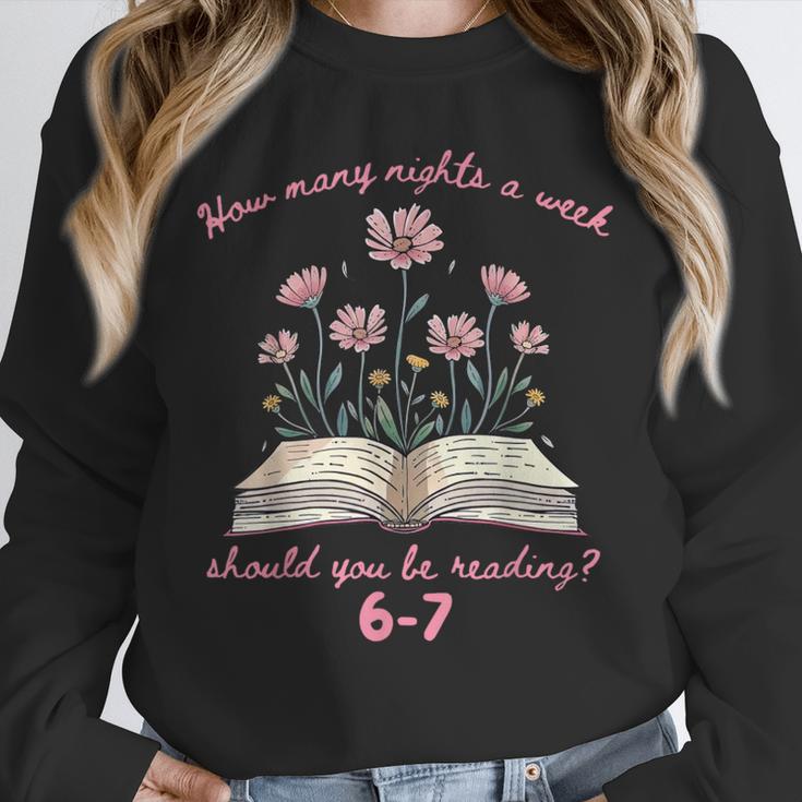 How Many Nights Reading 67 Meme Floral Book Lover Teacher Unisex Sweatshirt