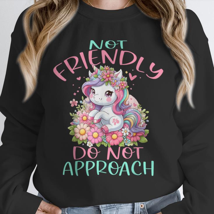 Not Friendly Do Not Approach Women & Girls Unicorn Cute Introvert & Humor Lovers For Women V-Neck Classic Fit Modern Short Sleeve Unisex Sweatshirt