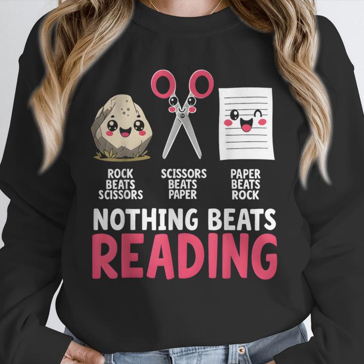 Nothing Beats Reading Rock Paper Scissors Book Lover Library Unisex Sweatshirt
