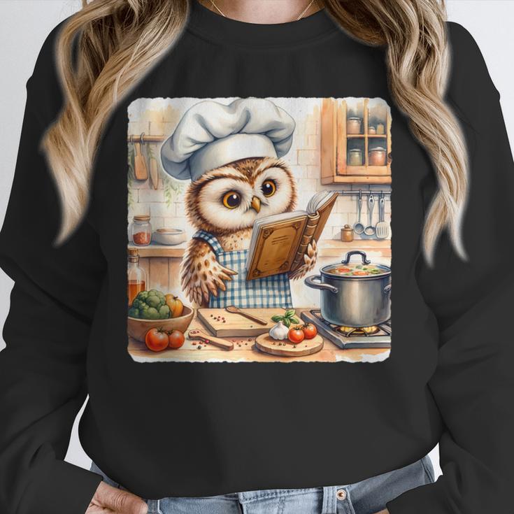 Owl Learning To Cook With Cookbook Chef Apron Stove Cooking Unisex Sweatshirt