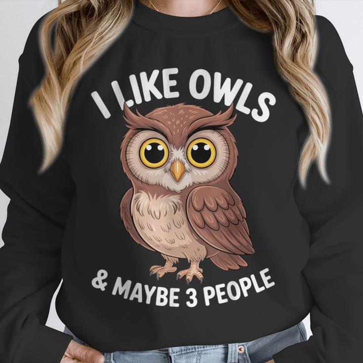 I Like Owls And Maybe 3 People Introvert Humor Casual Unisex Sweatshirt