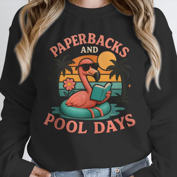 Paperbacks And Pool Days Flamingo Reading Summer Vibes Books Unisex Sweatshirt