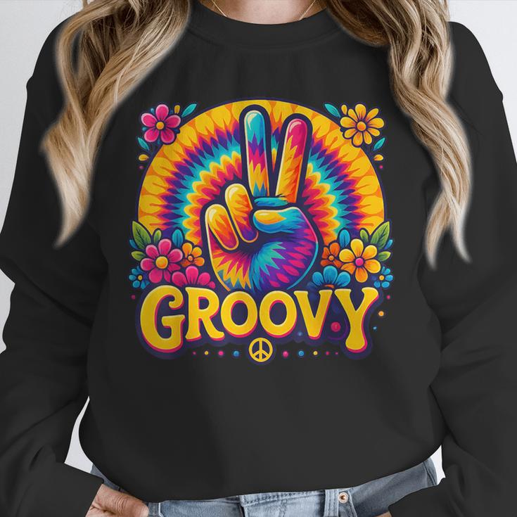Peace Sign Groovy Vibes Costume Nostalgia Tie Dye Fashion Unisex Sweatshirt