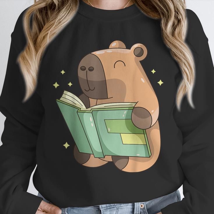 Pet Capybara Is Reading Library Capy Word Book Day Teacher Men Women Kids Unisex Sweatshirt