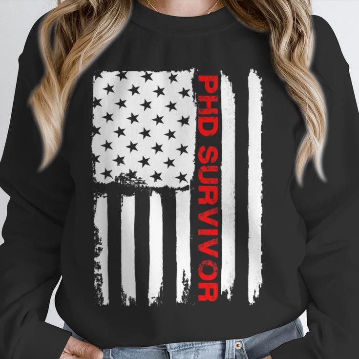 PhD Survivor Graduation American Flag Shirt Degree Tee Women Kids Men Unisex Sweatshirt