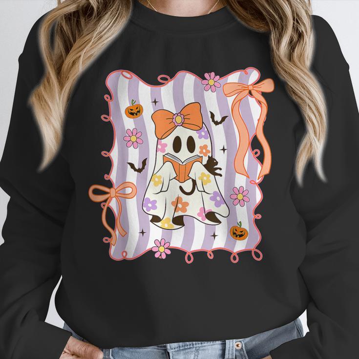 Preppy Coquette Bow Ghost Reading Books Halloween Book Unisex Sweatshirt