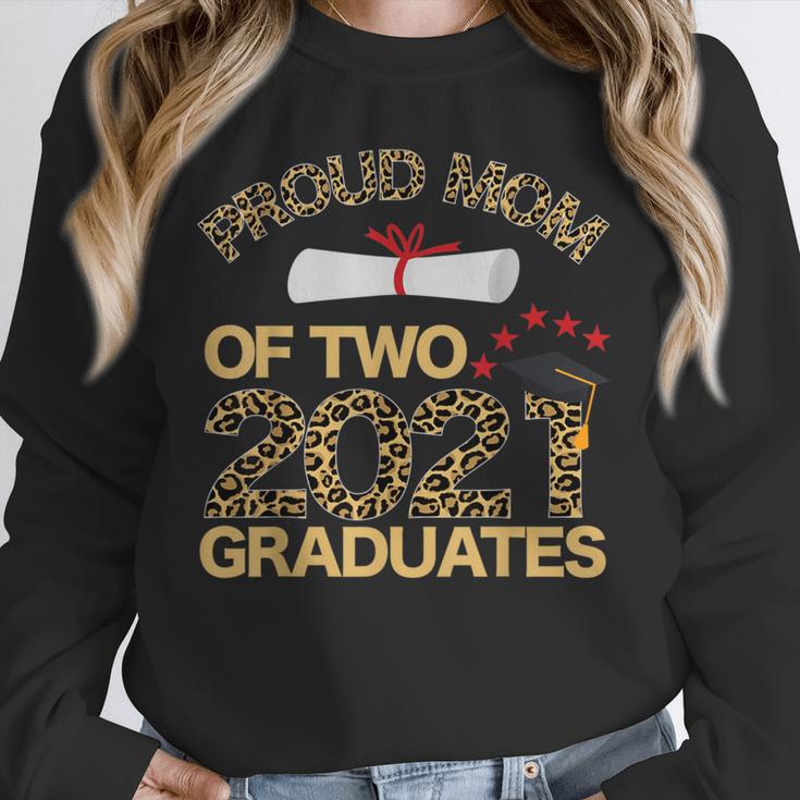 Proud Mom Of Two 2021 Graduates Twin Mama Graduation Leopard Unisex Sweatshirt