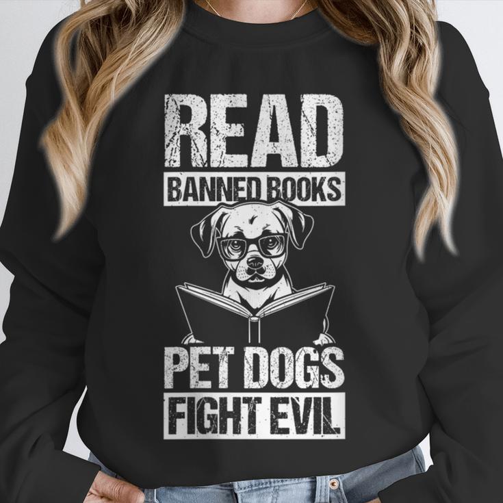 Read Banned Books PET DOGS FIGHT EVIL Read Banned Books Dog Unisex Sweatshirt