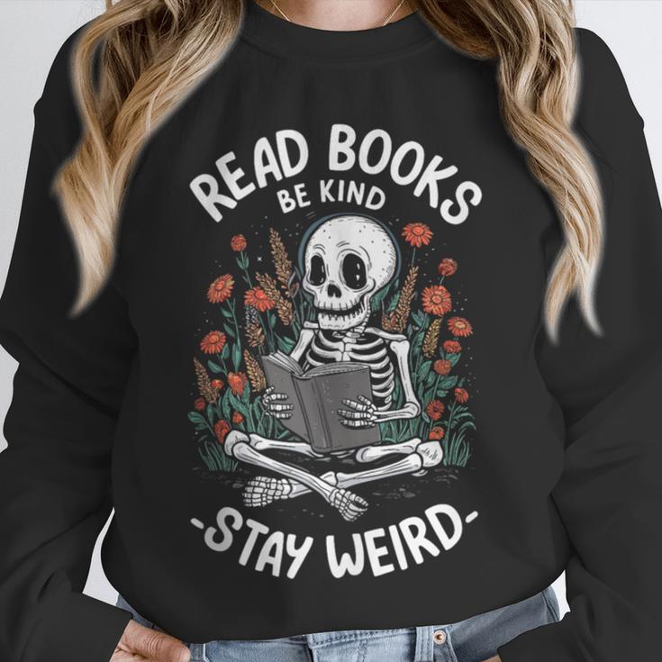 Read Books Be Kind Stay Weird Skeleton Reading Goth Flower Unisex Sweatshirt