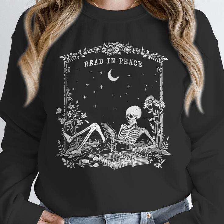 Read In Peace Skeleton Reading Book Halloween Bookish Unisex Sweatshirt
