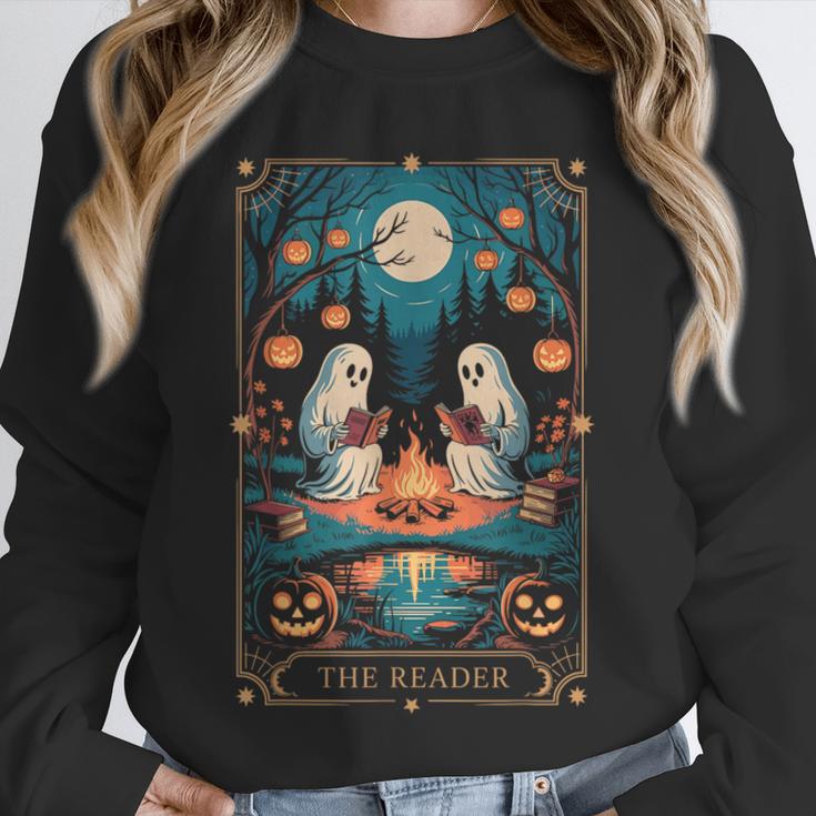 The Reader Bookish Cute Spooky Ghost Reading Book Tarot Card Unisex Sweatshirt