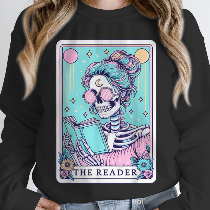 The Reader Retro Reading Skeleton Books Flowers Tarot Card Unisex Sweatshirt