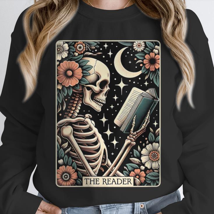 The Reader Tarot Card Skeleton Reading Book Bookworm Bookish Unisex Sweatshirt