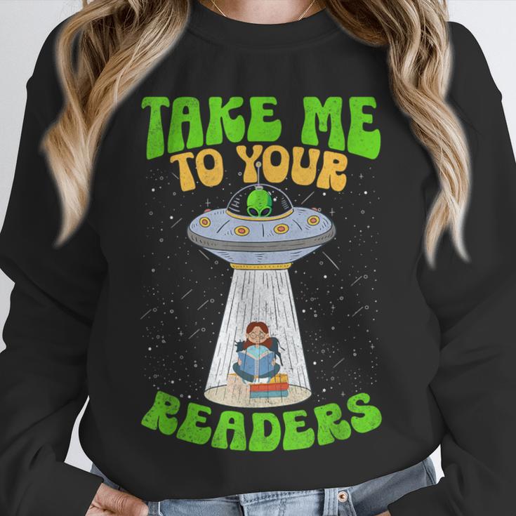 Take Me To Your Readers Alien Book Reading Bookaholic Unisex Sweatshirt