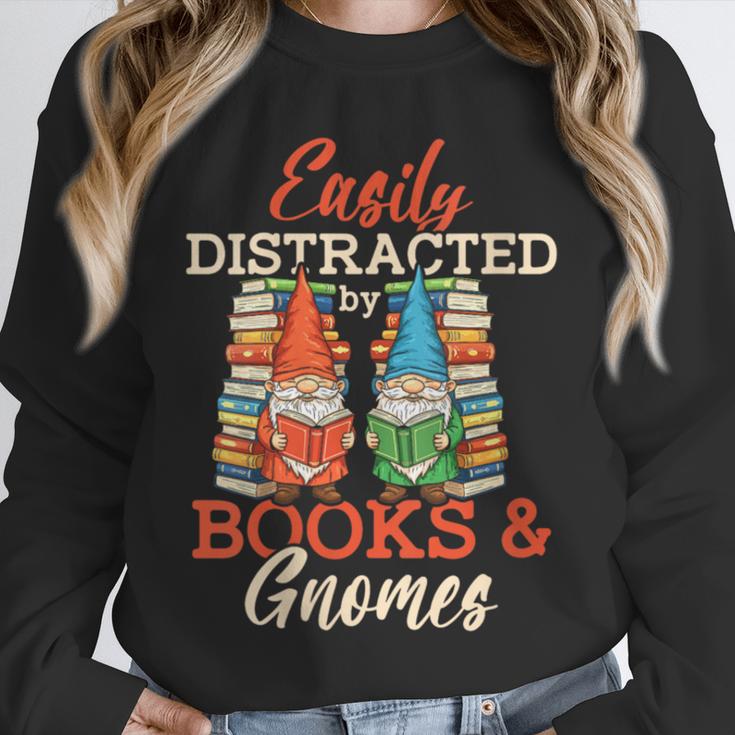 Reading Gnomes Cute Easily Distracted By Books And Gnomes Unisex Sweatshirt