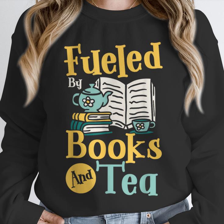 Reading Hobby Bookshelves Library Fueled By Books And Tea Unisex Sweatshirt