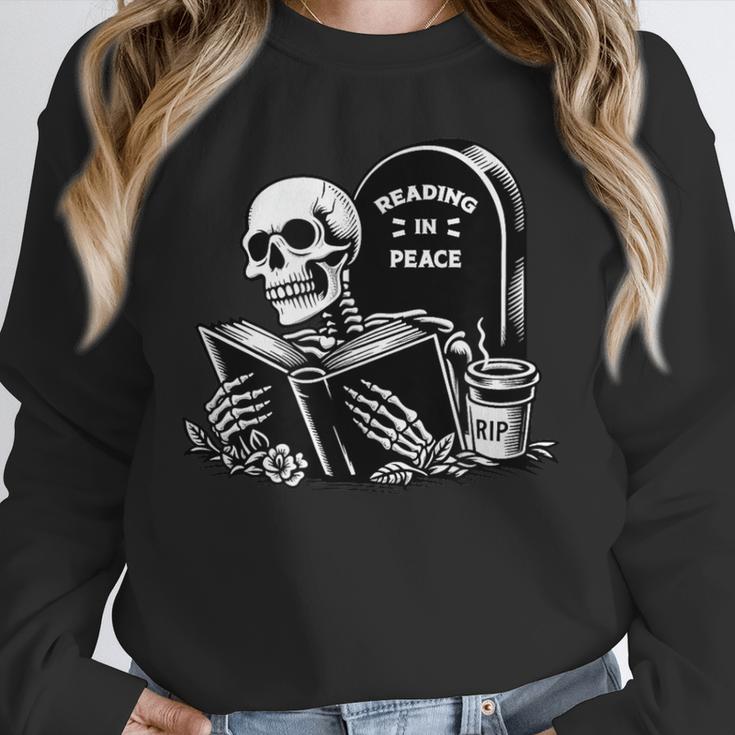 READING IN PEACE RIP Introvert Skeleton Read Book Meme Unisex Sweatshirt READING IN PEACE RIP Introvert Skeleton Read Book Meme Unisex Sweatshirt