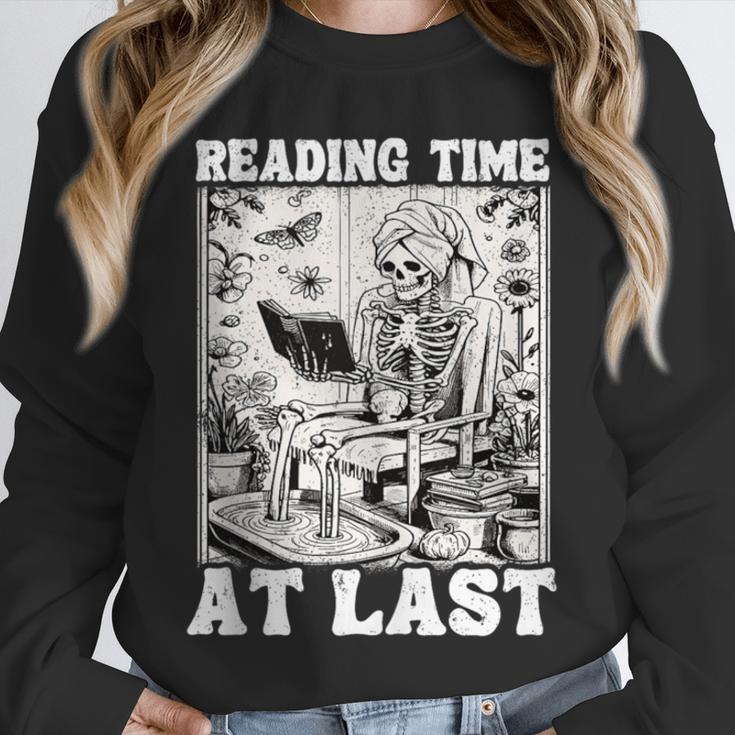 Reading Time At Last Book Lover Introvert Skeleton Reading Unisex Sweatshirt