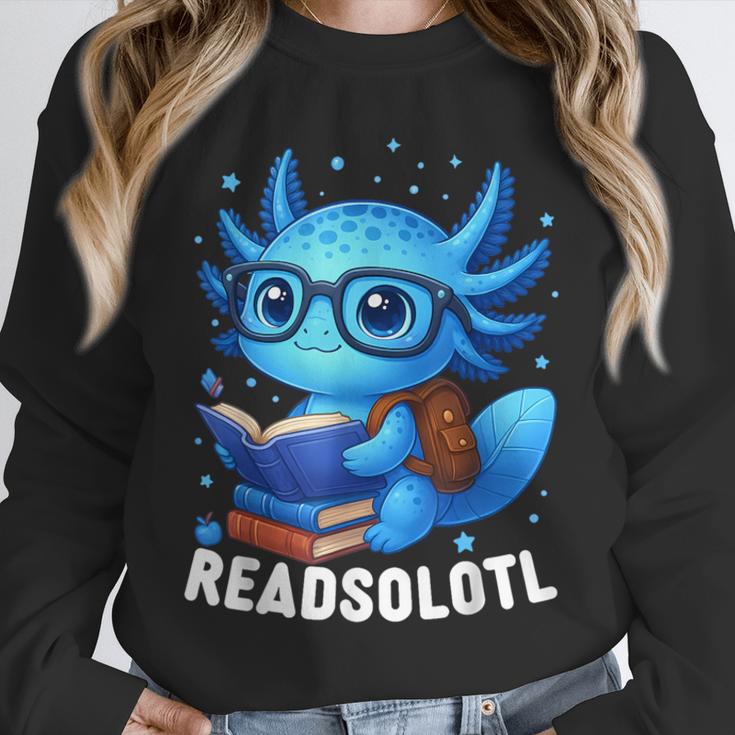 Readsolotl Blue Kawaii Axolotl Book Lover Reading Unisex Sweatshirt