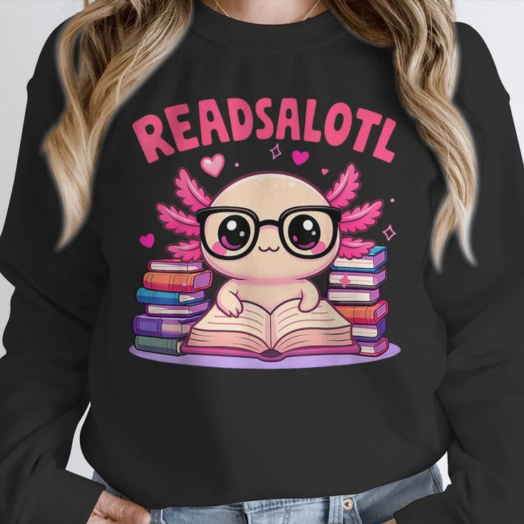 Readsolotl Pink Kawaii Axolotl Book Lover Reading Unisex Sweatshirt