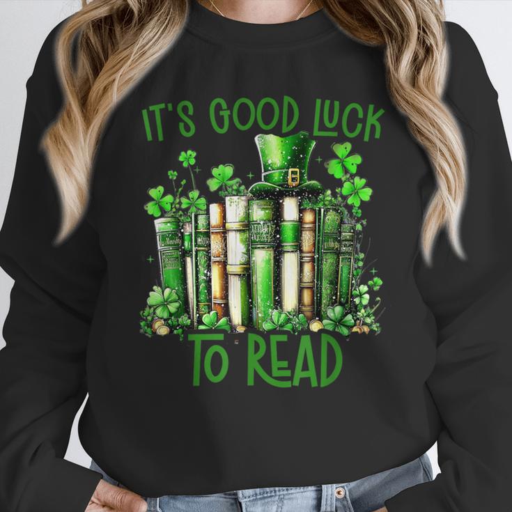 Retro Book Lucky Reading Teacher St Patrick's Day -Adults Small Cotton Blend Polyester Blend Short Sleeve Unisex Sweatshirt
