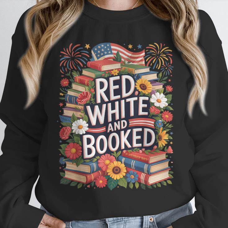 Retro Floral Red & Booked Library Reading 4th Of July Unisex Sweatshirt