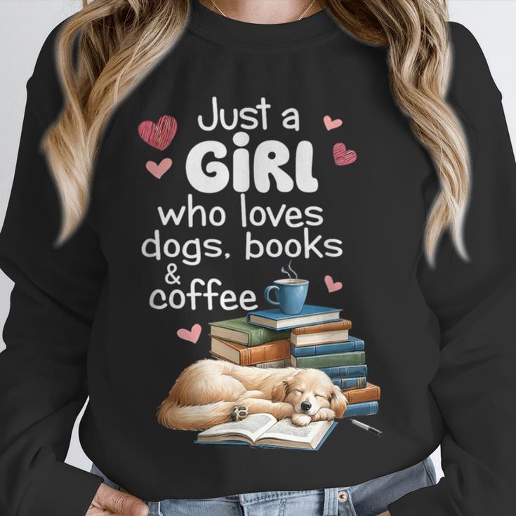 Retro Just A Girl Who Love Dogs Books And Coffee Bookworm Unisex Sweatshirt