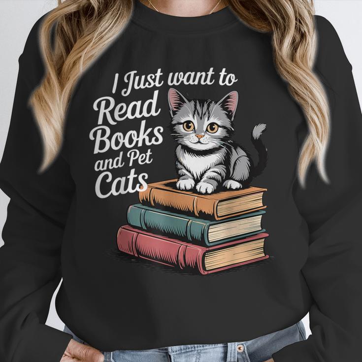 Retro I Just Want To Read Books And Pet Cats Cat For Men Women Kids Unisex Sweatshirt