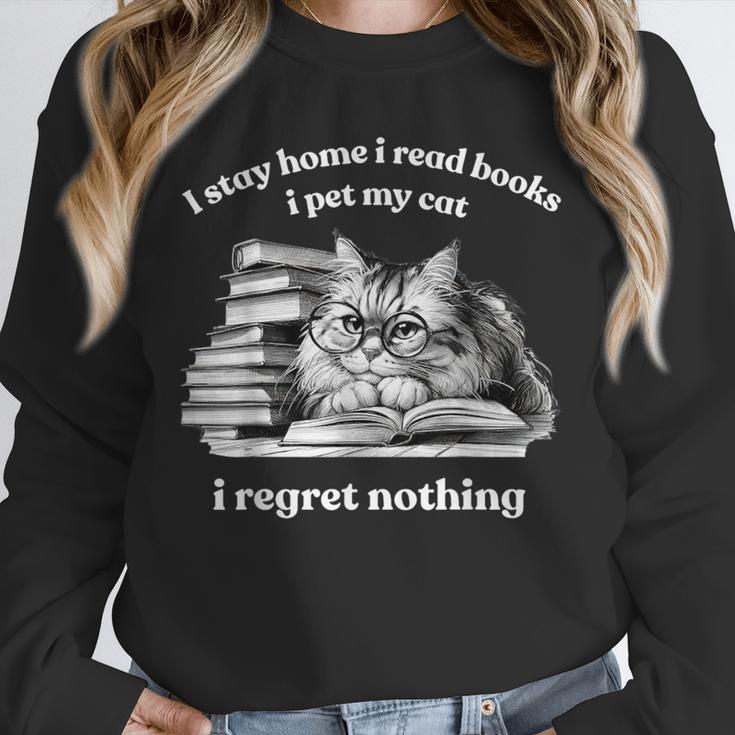 Retro I Stay Home I Read Books I Pet My Cat I Regret Nothing Unisex Sweatshirt