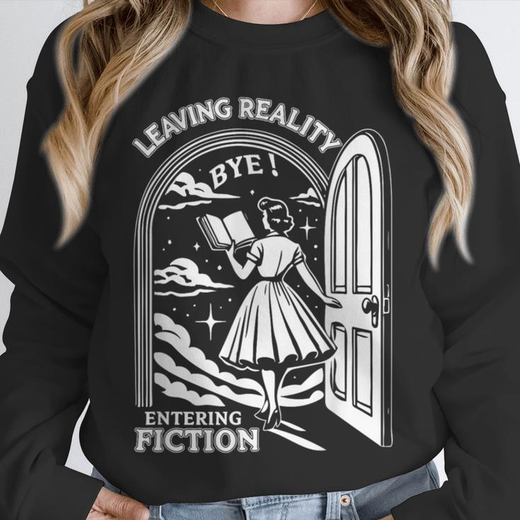 Retro Trendy Bookish Book Lover Reading Quotes Leaving Reality Entering Fiction -Adults Small Short Sleeve T-Shirt Unisex Sweatshirt