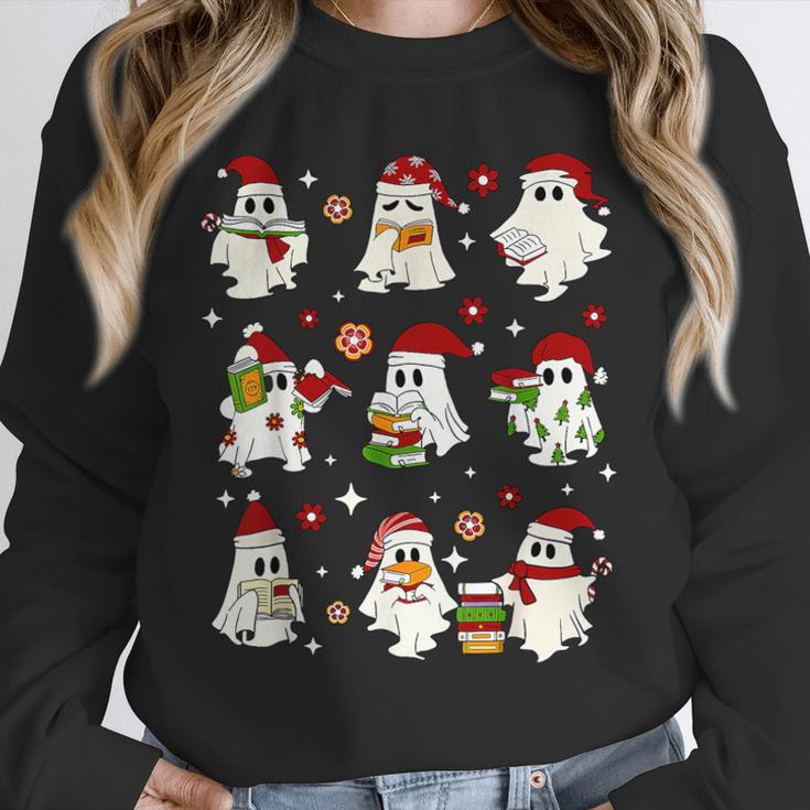 Santa Ghost Reading Books Christmas Library Teacher Unisex Sweatshirt