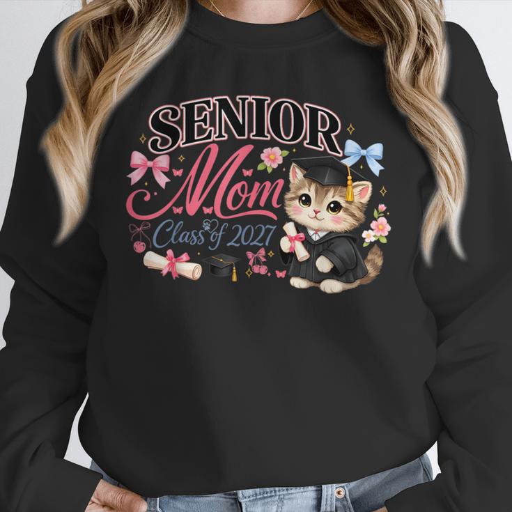 Senior Mom Class Of 2027 Cute Cat Graduation Pink Bows Girls Unisex Sweatshirt