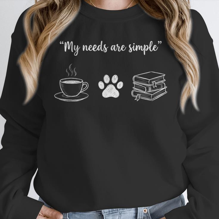 Simple Needs Coffee Paw & Books Reading Graphic Book Lovers Unisex Sweatshirt