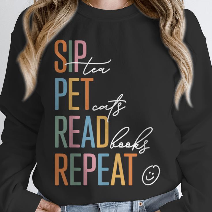 Sip Tea Pet Cats Read Books Repeat Book Cat Lover Unisex Sweatshirt