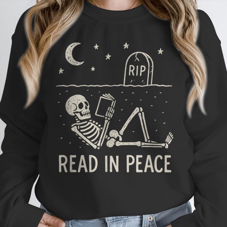 Skeleton Read In Peace Halloween Book Graphic Bookish Unisex Sweatshirt