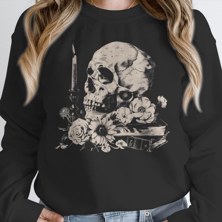 Skull Books Flowers Goth Reader Grunge Dark Alt Aesthetic Unisex Sweatshirt