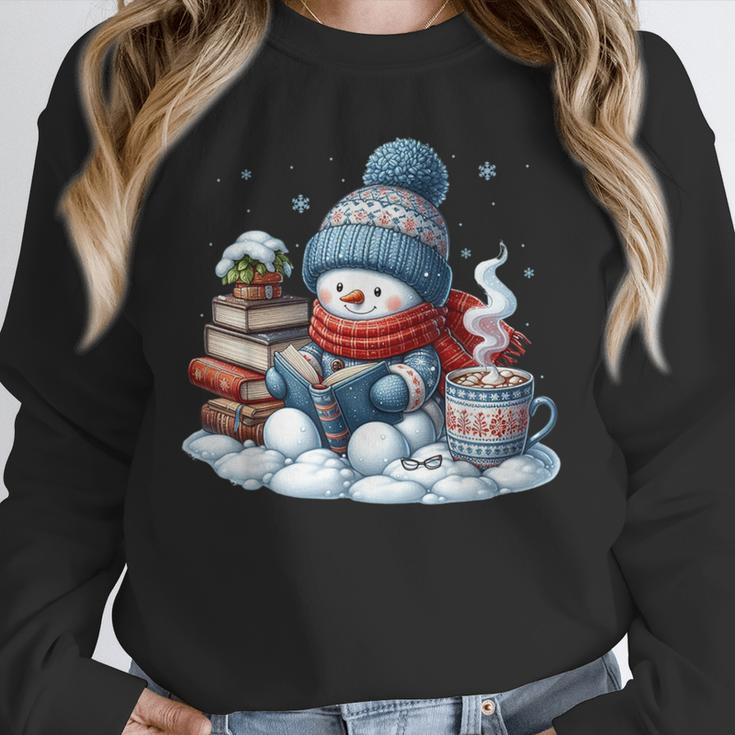Snowman Reading Books Lovers Librarian Bookworm Christmas Unisex Sweatshirt
