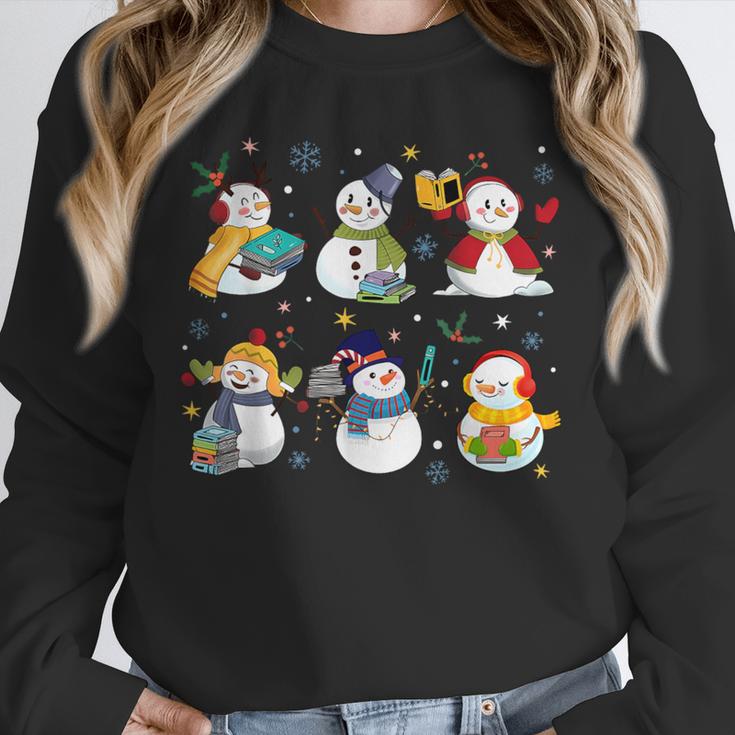 Snowman Reading Books Teacher Christmas Librarian Bookworm Unisex Sweatshirt
