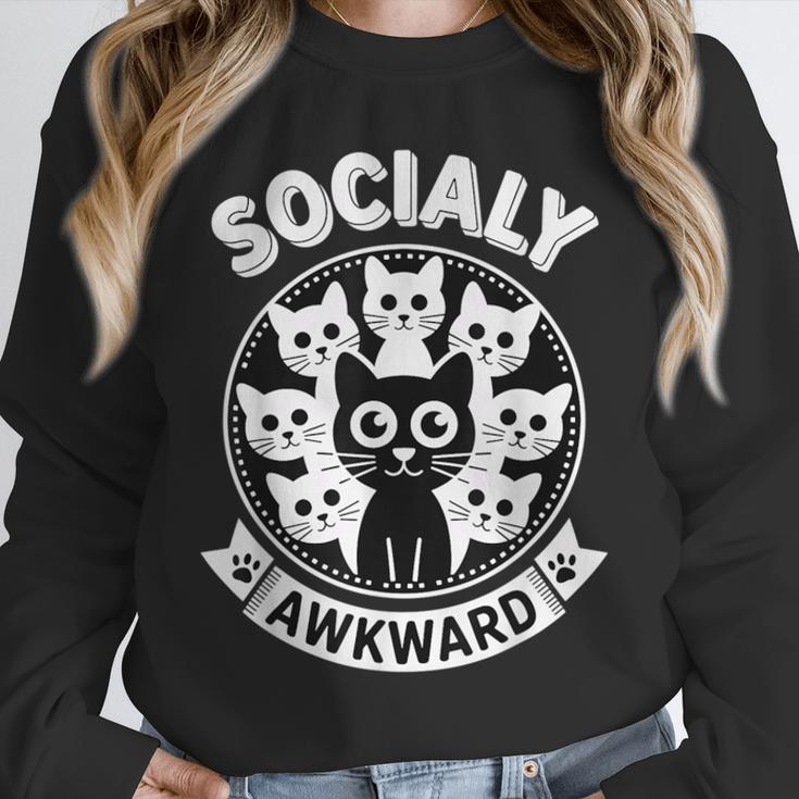Socially Awkward Cute Introvert Cat Meme Anti-Social Club Unisex Sweatshirt