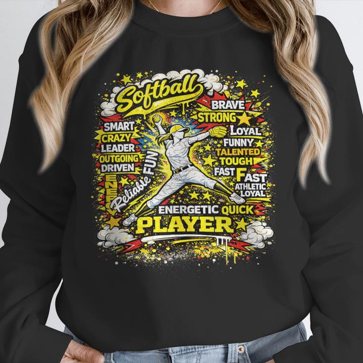 Softball Pitcher Best Traits Brave Retro Pop Comic Book Art Unisex Sweatshirt