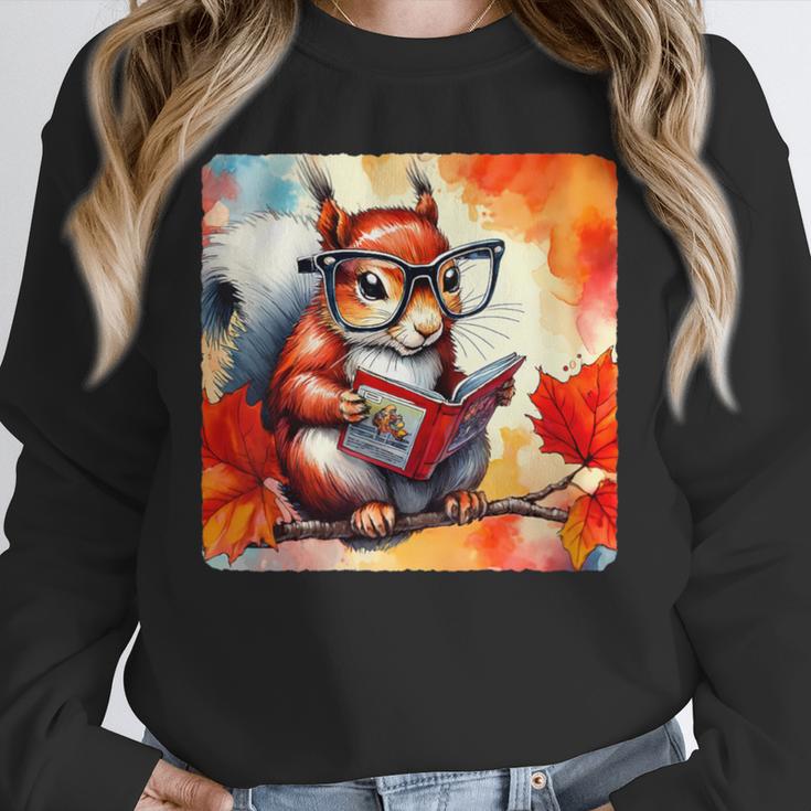 Squirrel Reading Comic Book On Autumn Branch Glasses Leaves Unisex Sweatshirt