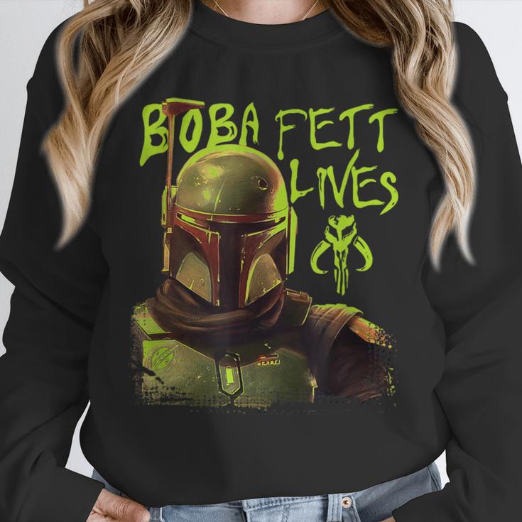 Star Wars The Book Of Boba Fett Neon Boba Fett Lives Poster Unisex Sweatshirt
