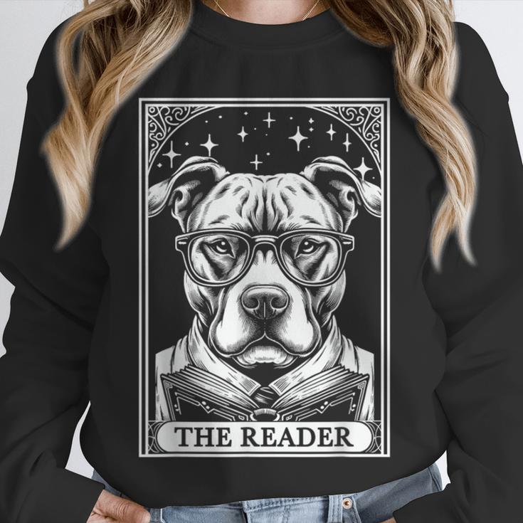 Tarot Card Vintage Pit Bull Pittie Dog Book Lover The Reader Unisex Sweatshirt