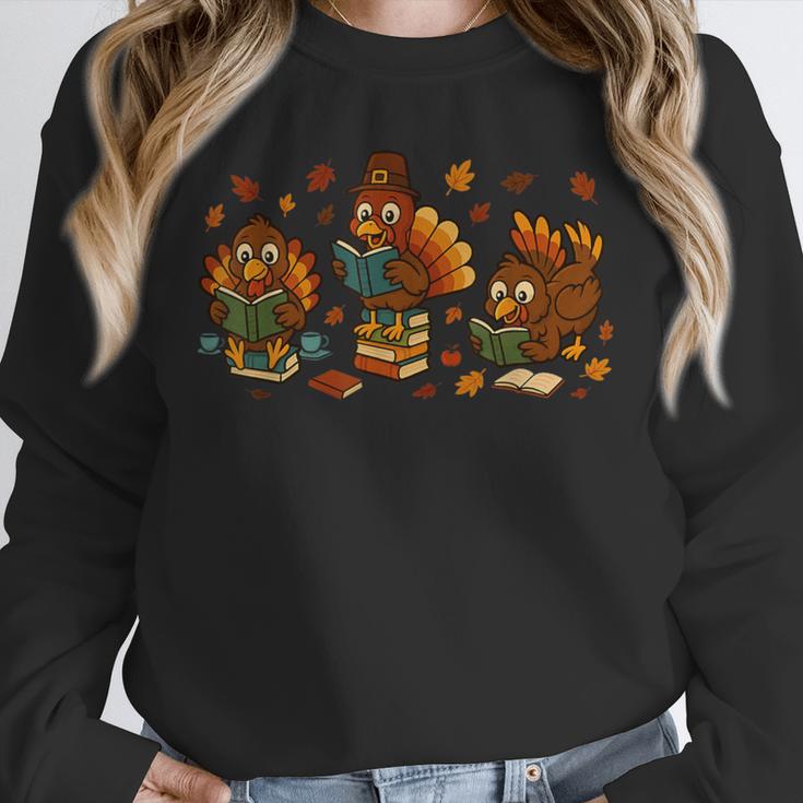 Teacher Fall Thanksgiving Turkey Reading Books Lovers Unisex Sweatshirt