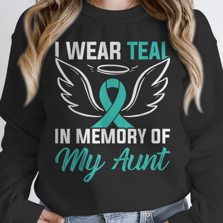 Teal In Memory Of My Aunt Ovary Ovarian Cancer Teal Ribbon Unisex Sweatshirt
