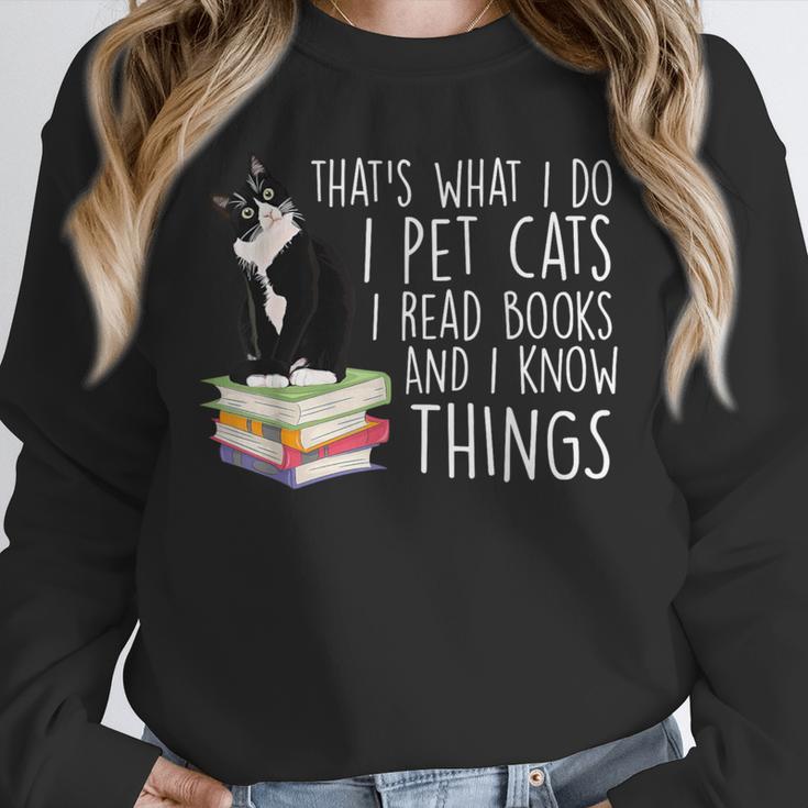 That's What I Do I Pet Cat I Read Books Tuxedo Cat Bookworm Unisex Sweatshirt