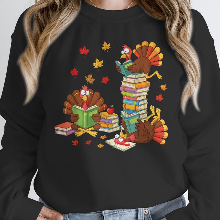 Turkey Reading Books Fall Librarian Book Lover Teacher Kids Unisex Sweatshirt